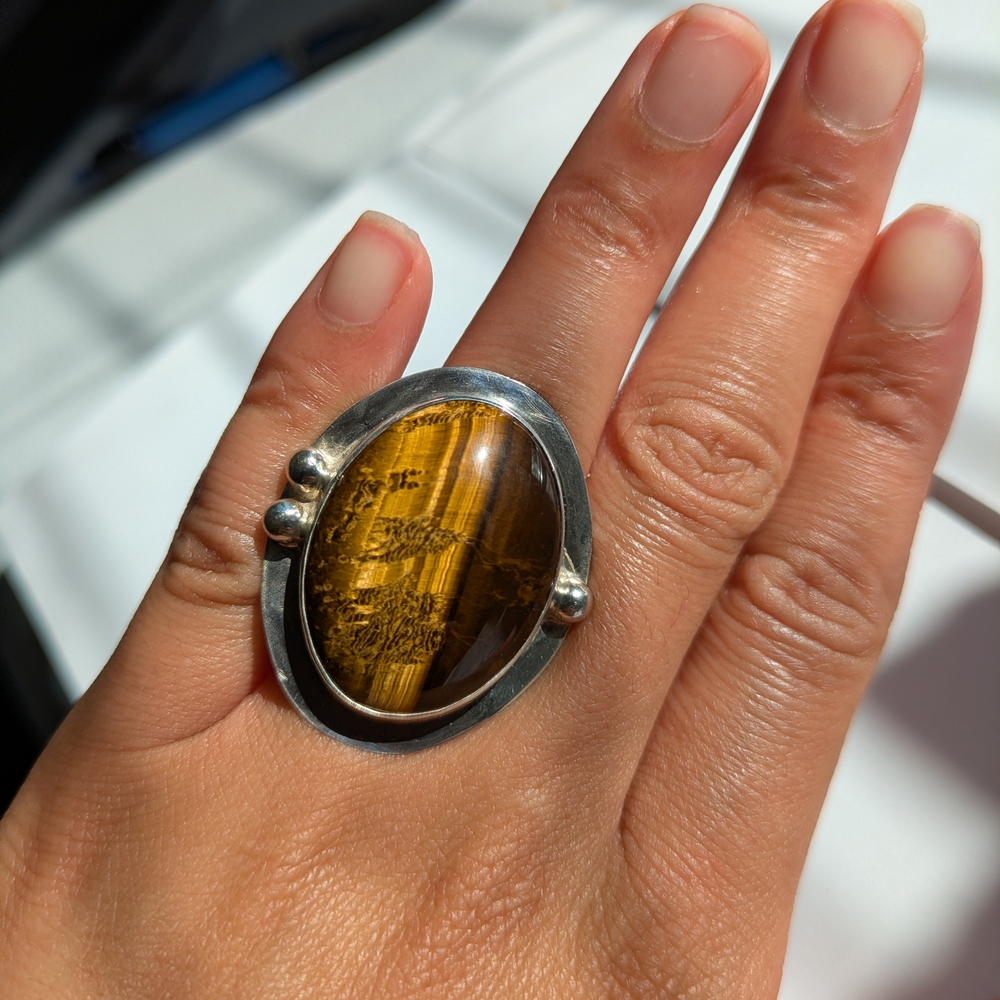 Handmade Silver Tiger's Eye Statement Rig - Picture 6 of 7